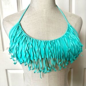 Victoria Secret teal fringe halter bikini top